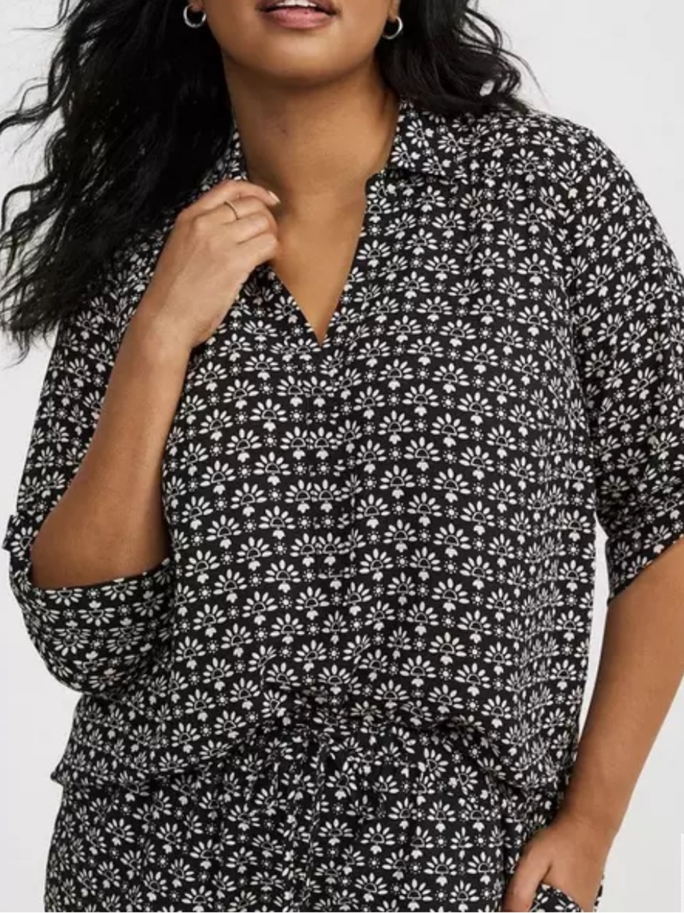Torrid Harper Georgette Pullover 3/4 Sleeve Blouse Geo Floral Print Black 3X